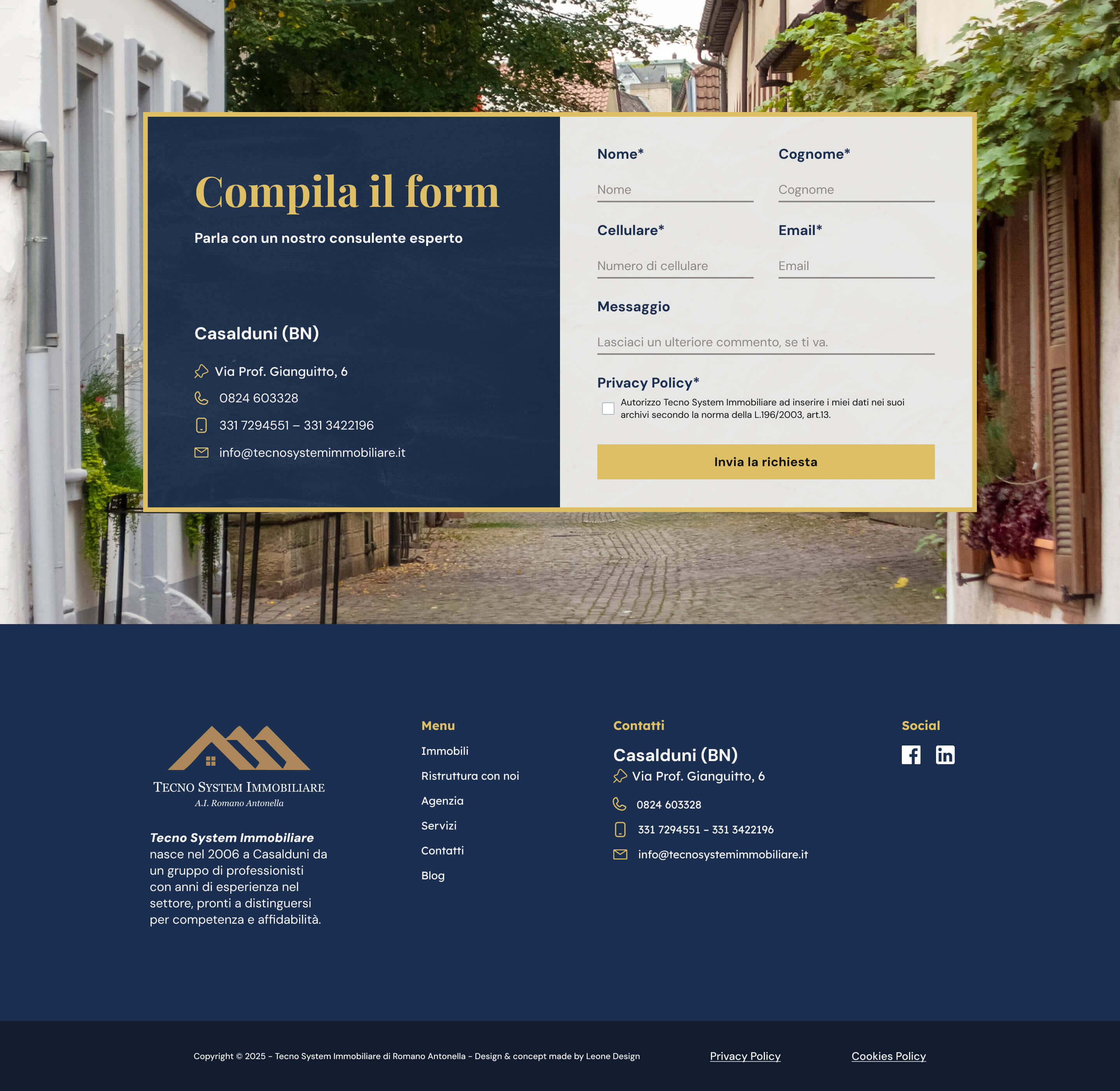pagina contatti sito web Tecno System Immobiliare